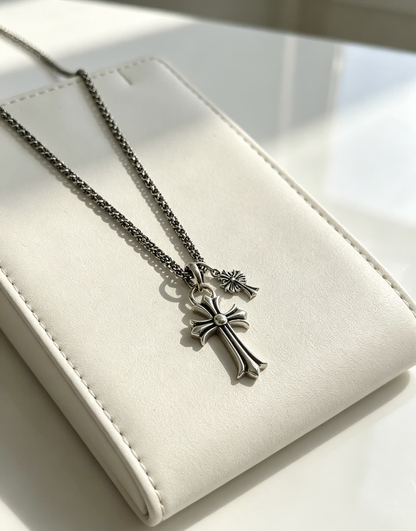 Chrome Hearts Silver Cross Pendant Necklace